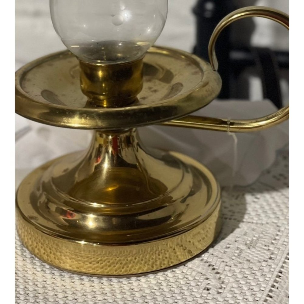 Large Vtg Brass Chamber Candlestick Candle Holder w/ Handle Victorian Holiday